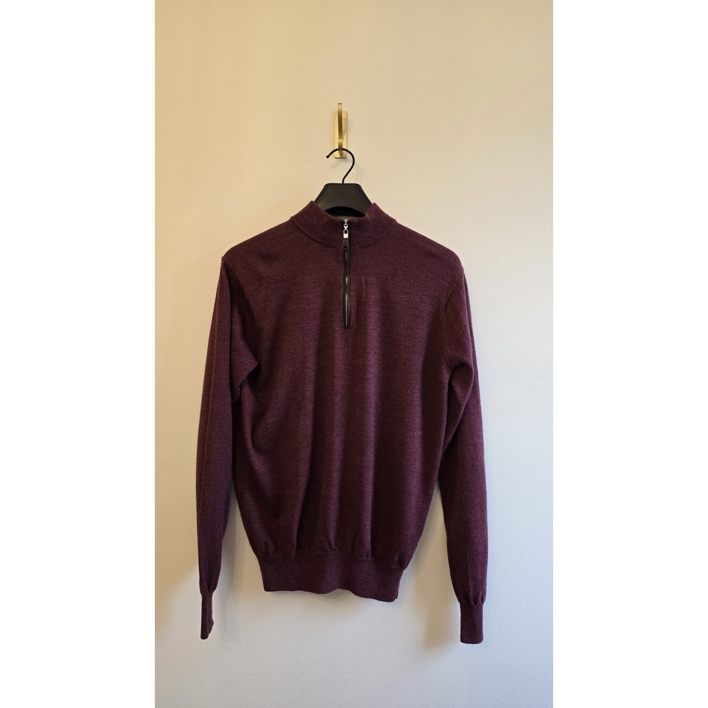 Peter Millar Men's Burgundy Merino Wool‎ Quarter Zip Sweater Medium Golf